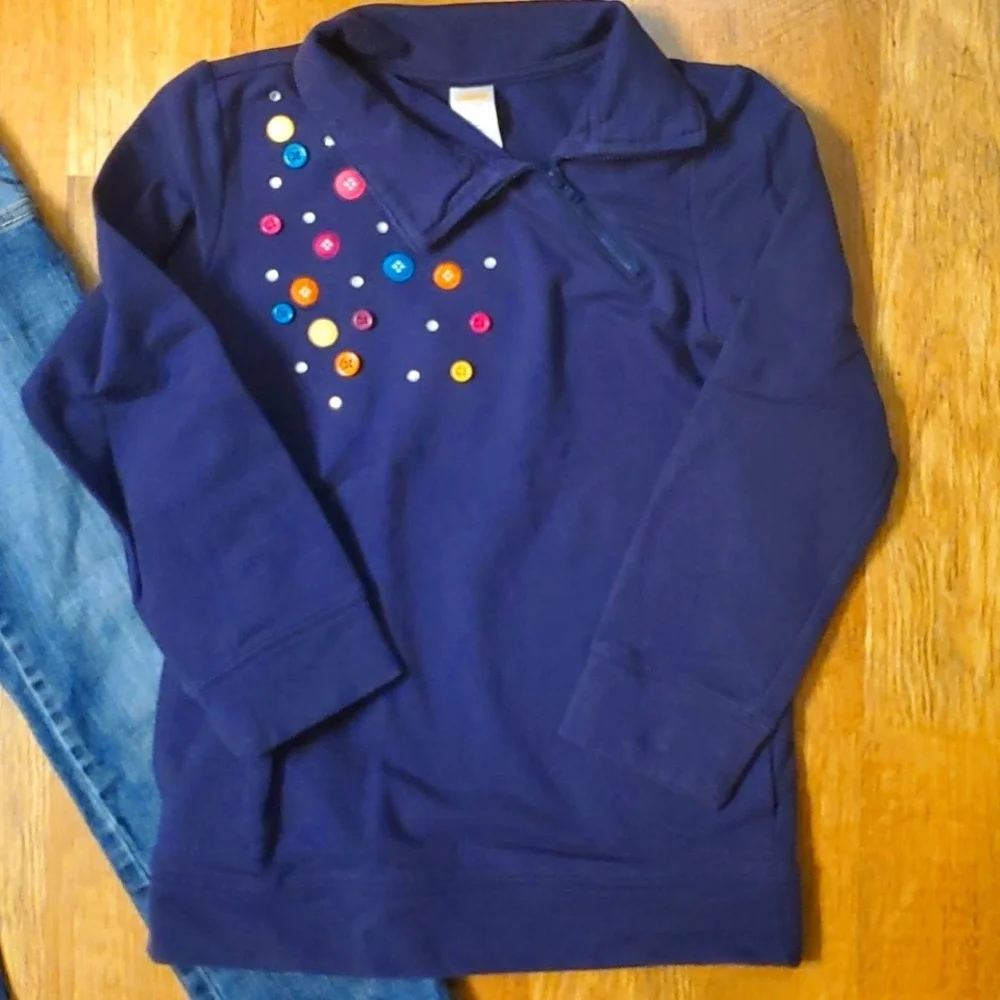 Gymboree Girls‎ Button and Floral Matching Outfit- Navy Sweatshirt and Jeans